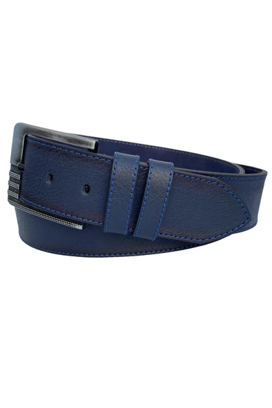 Lacivert Suni Deri Mavi Dikişli Model 4.5 Cm.lik Unisex Spor Kemer - 4