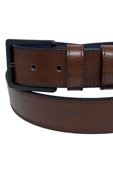 Kahverengi Büyük Beden Suni Deri Çift Dikişli 4 cm.lik Erkek Spor Kemer - Resim 5