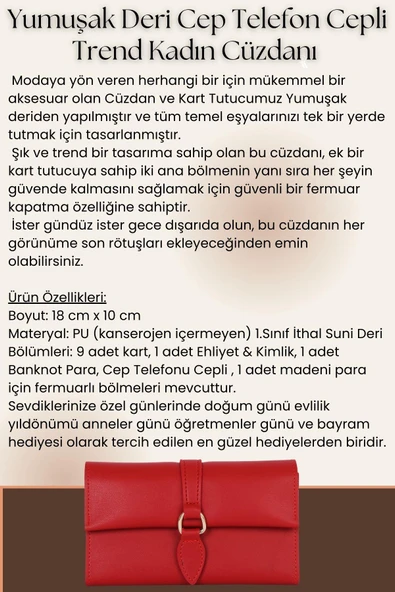 Soft Suni Deri Cep Telefon Cepli Trend Kadın Cüzdanı - Resim 5