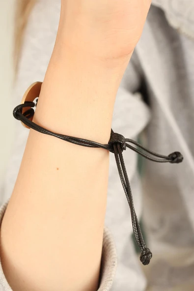 HOPE (Umutlu) Siyah Deri İpli Unisex Mood Bileklik - EBJ250327W32353 - Resim 2