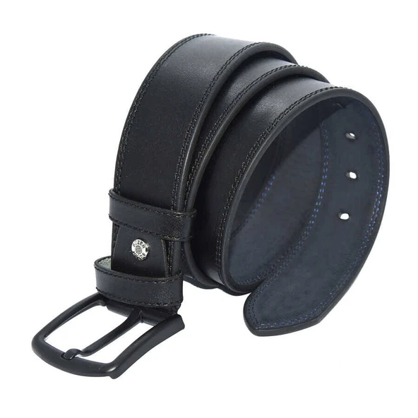 Siyah Suni Deri Çift Dikişli Model 4.5 cm.lik Unisex Spor Kemer - Resim 2