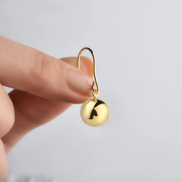 14 Ayar Altın Kaplama Sallantılı Parlak Top Küpe - E00283 - 3