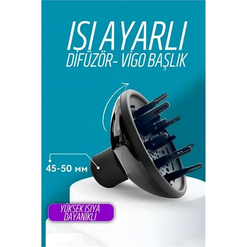 ModaCar Isı Ayarlamalı Fön Için Difüzör Vigo Başlık Dönerli Profesyonel