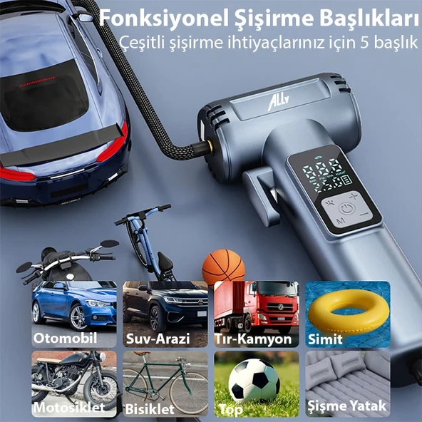Dijital Şarjlı Araç Lastik Hava Şişirme Pompası Power bank Penere kırıcı - 6