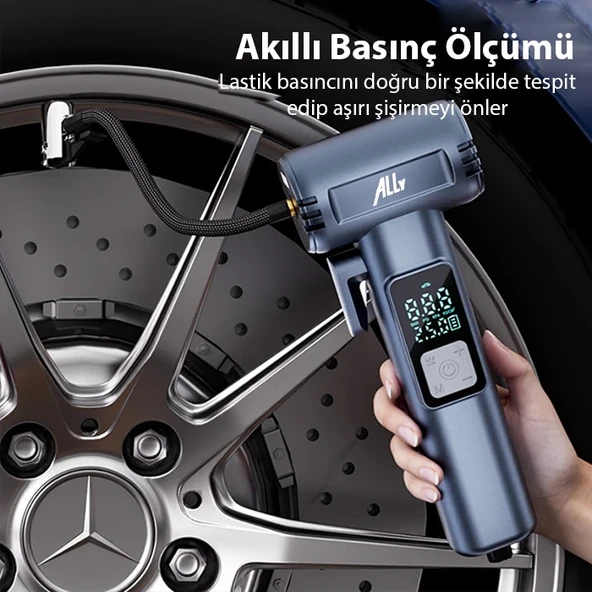Dijital Şarjlı Araç Lastik Hava Şişirme Pompası Power bank Penere kırıcı - 5
