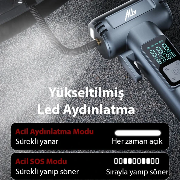 Dijital Şarjlı Araç Lastik Hava Şişirme Pompası Power bank Penere kırıcı - 4