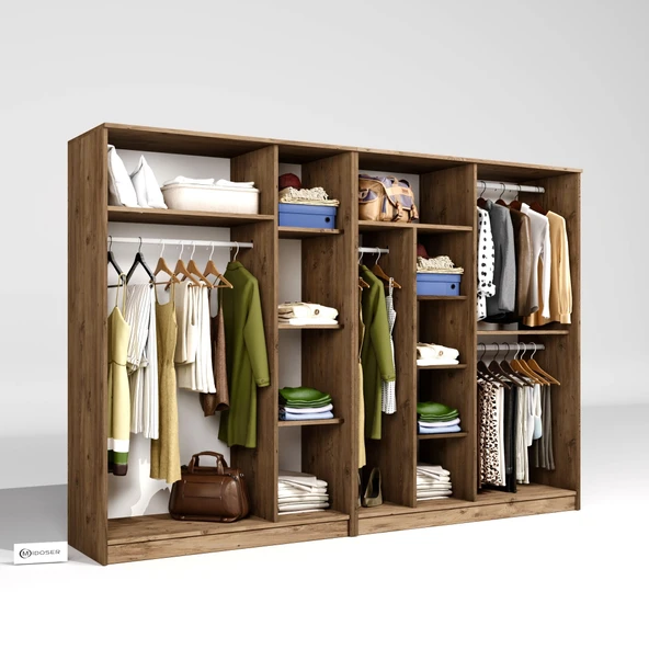 Midoser Kardelen Serisi Atlantik Çam 7 Kapaklı 10 Raflı 260 Cm Elbise Dolabı - Gardırop Seti - 7