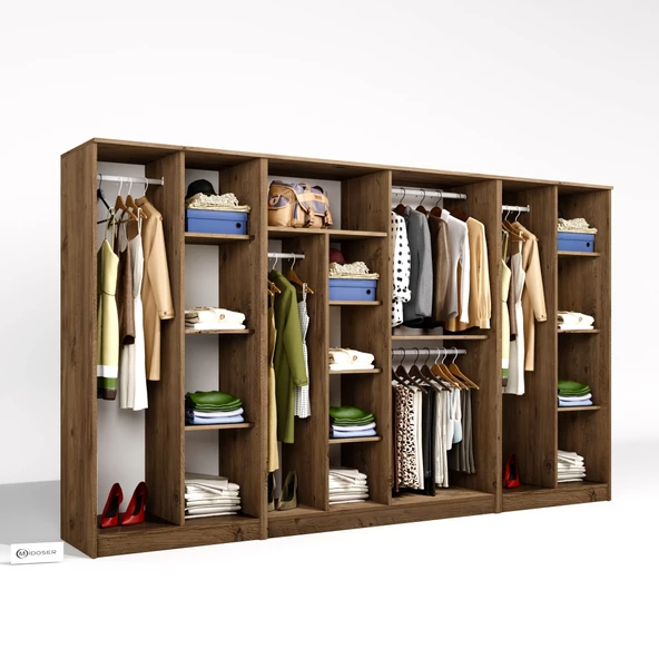 Midoser Kardelen Serisi Atlantik Çam 8 Kapaklı 13 Raflı 300 cm Elbise Dolabı- Gardırop seti - 7