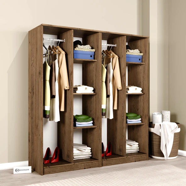 Midoser Kardelen Serisi Atlantik Çam 4 Kapaklı 8 Raflı 160 Cm  Elbise Dolabı - Gardırop Seti - 3