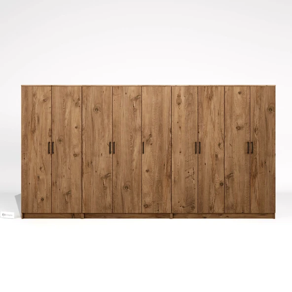 Midoser Kardelen Serisi Atlantik Çam 9 Kapaklı 14 Raflı 340 Cm Elbise Dolabı - Gardırop Seti - 5