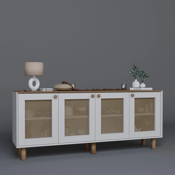 Midoser Bohem Serisi Natura 4 Kapak Pvc Hasır Desen Mat Beyaz - Açık Ceviz Konsol - 5