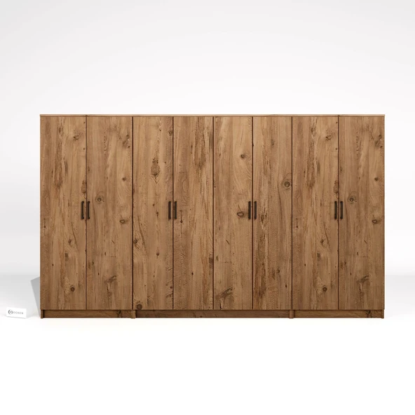 Midoser Kardelen Serisi Atlantik Çam 8 Kapaklı 13 Raflı 300 cm Elbise Dolabı- Gardırop seti - 5