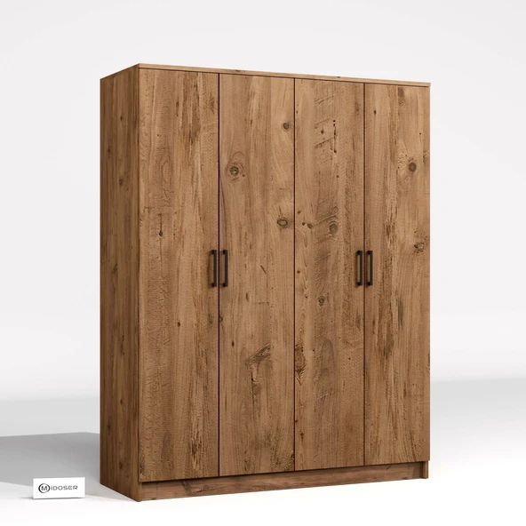 Midoser Kardelen Serisi Atlantik Çam 4 Kapaklı 5 Raflı  140 Cm  Elbise Dolabı - Gardırop - 6