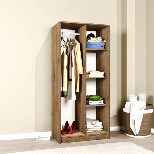 Midoser Kardelen Serisi Atlantik Çam 2 Kapaklı 4 Raflı  80 Cm Elbise Dolabı - Resim 4