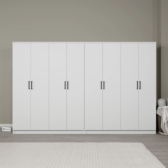 Midoser Kardelen Serisi Mat Beyaz 8 Kapaklı 10 Raflı 280 Cm Elbise Dolabı - Gardırop Seti