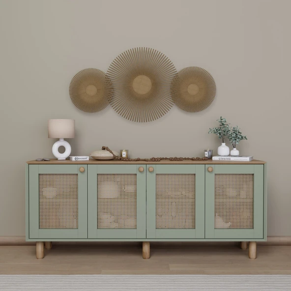 Midoser Bohem Serisi Natura 4 Kapak Pvc Hasır Desen Yeşil Konsol