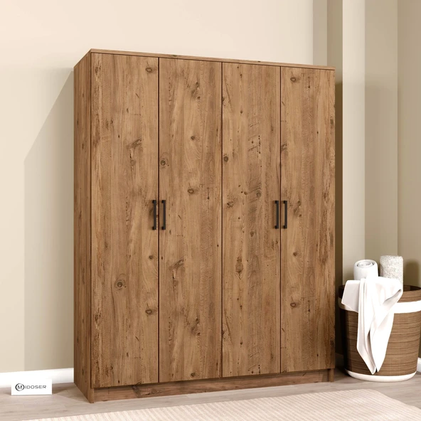 Midoser Kardelen Serisi Atlantik Çam 4 Kapaklı 5 Raflı  140 Cm  Elbise Dolabı - Gardırop - 3