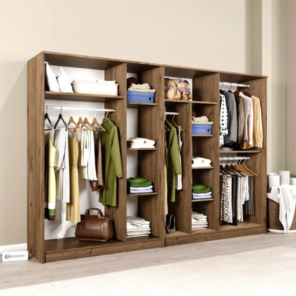 Midoser Kardelen Serisi Atlantik Çam 7 Kapaklı 10 Raflı 260 Cm Elbise Dolabı - Gardırop Seti - 3