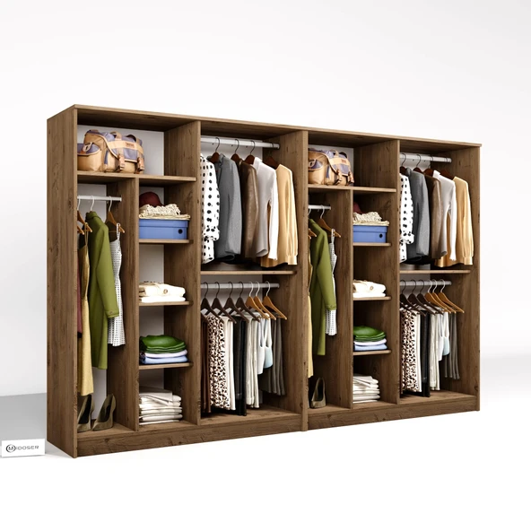 Midoser Kardelen Serisi Atlantik Çam 8 Kapaklı 10 Raflı 280 Cm Elbise Dolabı-Gardırop Seti - 7