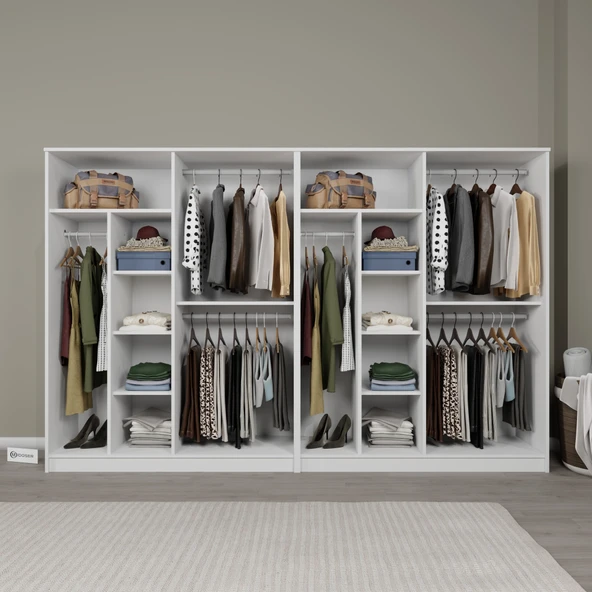 Midoser Kardelen Serisi Mat Beyaz 8 Kapaklı 10 Raflı 280 Cm Elbise Dolabı - Gardırop Seti - 2
