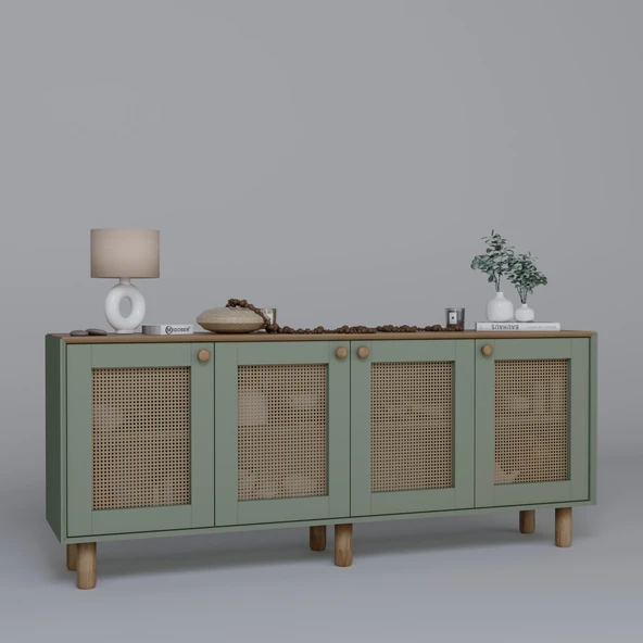 Midoser Bohem Serisi Natura 4 Kapak Pvc Hasır Desen Yeşil Konsol - 6