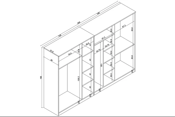 Midoser Kardelen Serisi Atlantik Çam 7 Kapaklı 10 Raflı 260 Cm Elbise Dolabı - Gardırop Seti - 8