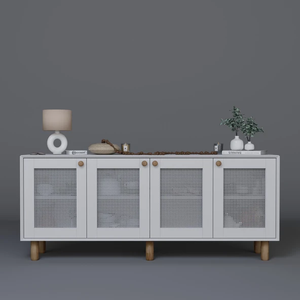 Midoser Bohem Serisi Natura 4 Kapak Pvc Hasır Desen Mat Beyaz Konsol - 4