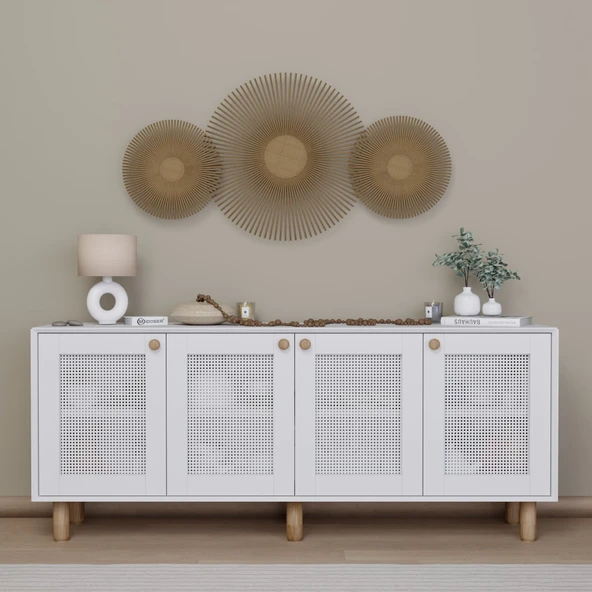 Midoser Bohem Serisi Natura 4 Kapak Pvc Hasır Desen Mat Beyaz Konsol