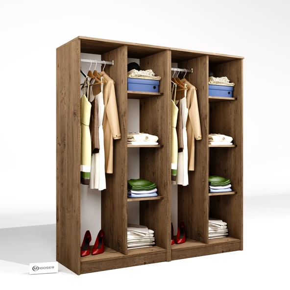 Midoser Kardelen Serisi Atlantik Çam 4 Kapaklı 8 Raflı 160 Cm  Elbise Dolabı - Gardırop Seti - 7