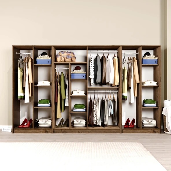 Midoser Kardelen Serisi Atlantik Çam 8 Kapaklı 13 Raflı 300 cm Elbise Dolabı- Gardırop seti