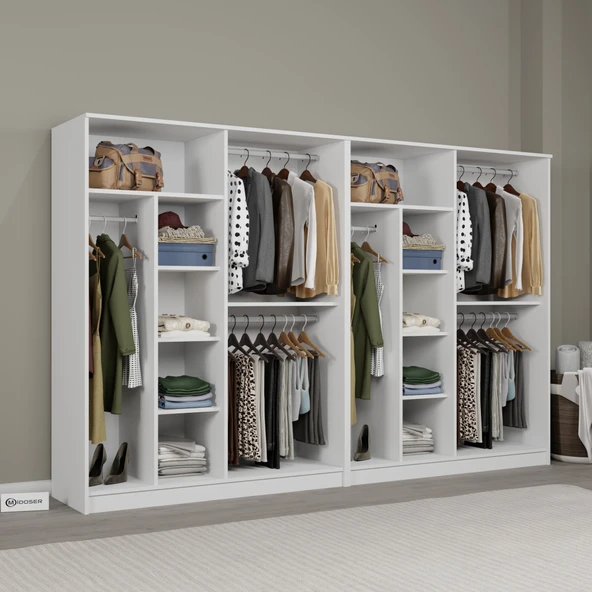 Midoser Kardelen Serisi Mat Beyaz 8 Kapaklı 10 Raflı 280 Cm Elbise Dolabı - Gardırop Seti - 4