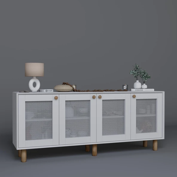 Midoser Bohem Serisi Natura 4 Kapak Pvc Hasır Desen Mat Beyaz Konsol - 5