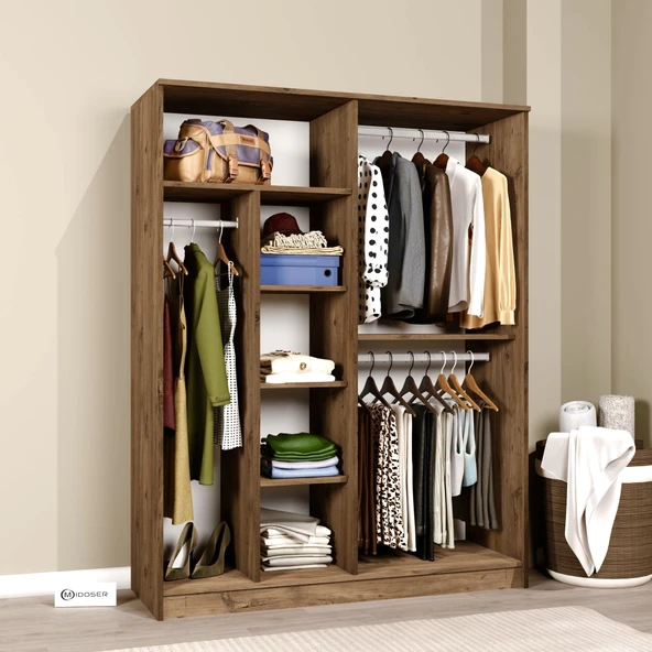 Midoser Kardelen Serisi Atlantik Çam 4 Kapaklı 5 Raflı  140 Cm  Elbise Dolabı - Gardırop - 4
