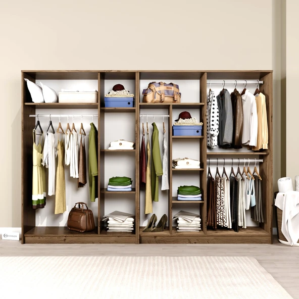 Midoser Kardelen Serisi Atlantik Çam 7 Kapaklı 10 Raflı 260 Cm Elbise Dolabı - Gardırop Seti