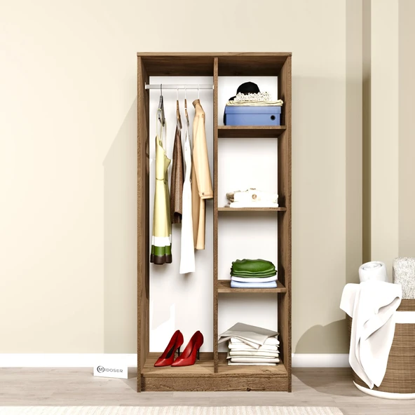 Midoser Kardelen Serisi Atlantik Çam 2 Kapaklı 4 Raflı  80 Cm Elbise Dolabı - Resim 2