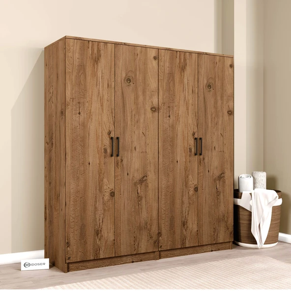 Midoser Kardelen Serisi Atlantik Çam 4 Kapaklı 8 Raflı 160 Cm  Elbise Dolabı - Gardırop Seti - 4