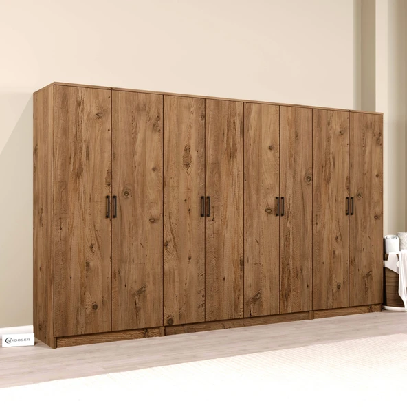 Midoser Kardelen Serisi Atlantik Çam 8 Kapaklı 13 Raflı 300 cm Elbise Dolabı- Gardırop seti - 4