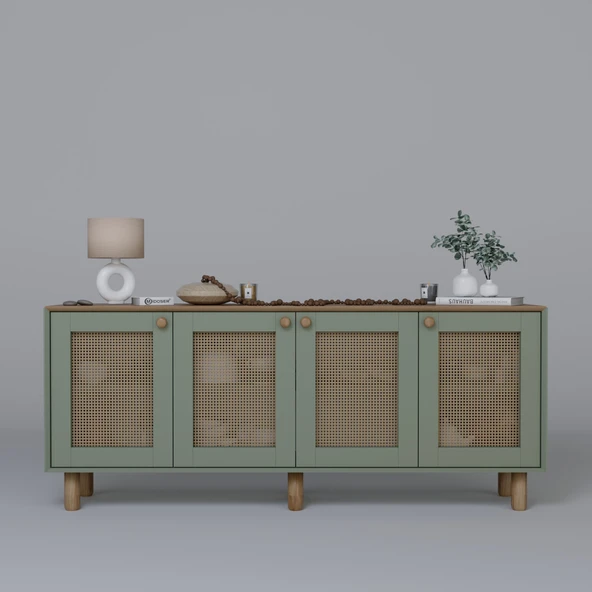 Midoser Bohem Serisi Natura 4 Kapak Pvc Hasır Desen Yeşil Konsol - 5