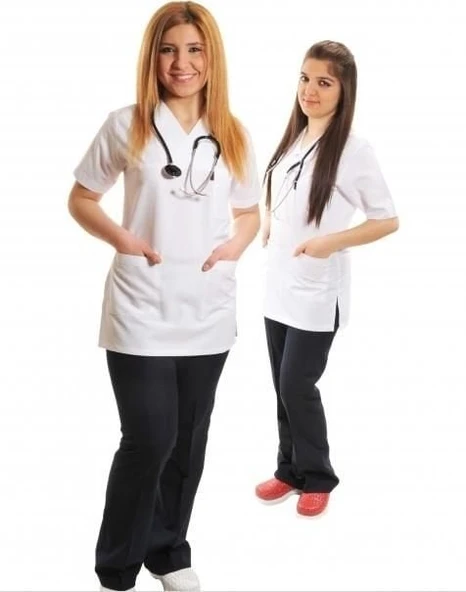 Dr Greys Modeli Üst Beyaz Alt Lacivert Takım Alpaka Kumaş LARGE