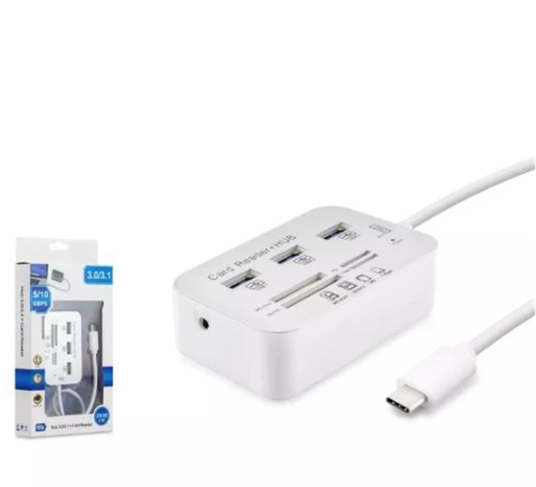 HADRON HDX7029 TYPE-C HUB COMBO 3-USB3.0 + MS + SD + M2 + TF 20CM 7IN1 BEYAZ ürün görseli