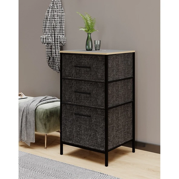 Çok Amaçlı Dolap 3 Çekmeceli Orta Boy Komodin Sehpa Füme 1599 - 3