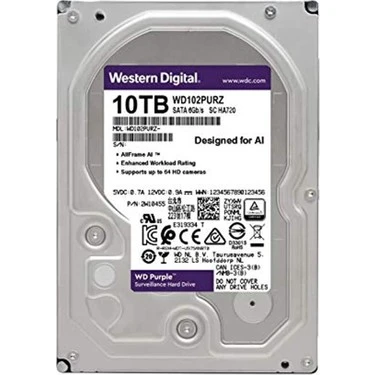 WESTERN DİGİTAL Purple 10TB 7200rpm 256MB Sata3 7/24 Güvenlik 3.5" Harddisk (WD102PURZ) - 1