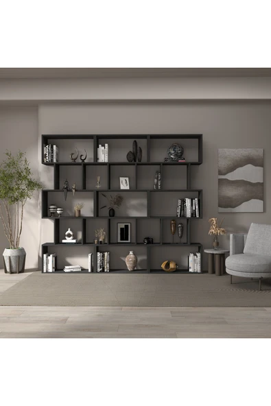 klubeconcept Modern Antrasit Kitaplık  Estetik  Çalışma Odası