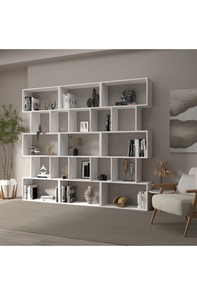 klubeconcept Modern Beyaz Kitaplık  Estetik Çalışma Odası - 2