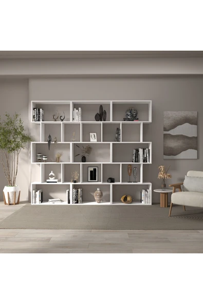 klubeconcept Modern Beyaz Kitaplık  Estetik Çalışma Odası