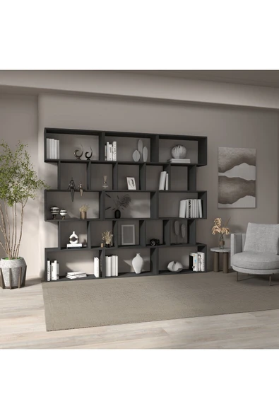 klubeconcept Modern Antrasit Kitaplık  Estetik  Çalışma Odası - 4