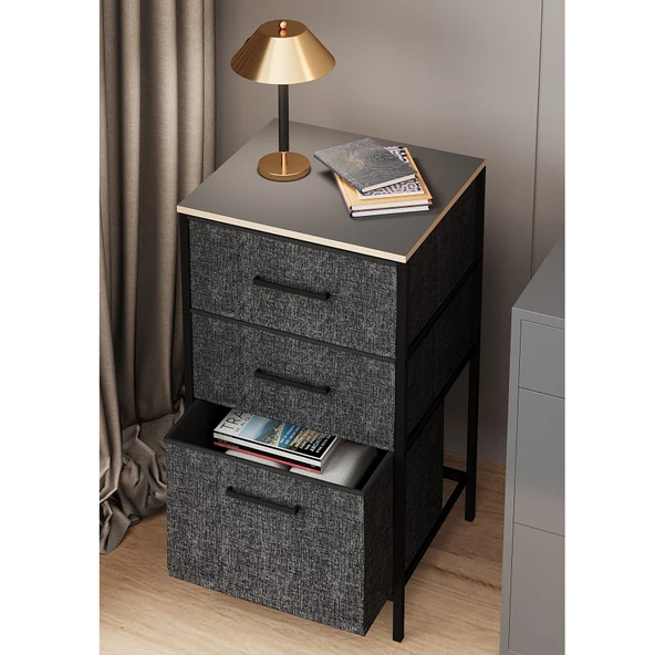 Çok Amaçlı Dolap 3 Çekmeceli Orta Boy Komodin Sehpa Füme 1599 - 2