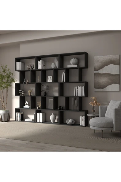 klubeconcept Modern Antrasit Kitaplık  Estetik  Çalışma Odası - 5