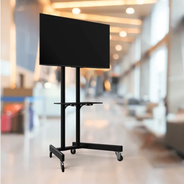 ALPİN Ev Tipi Salon,Oturma Odası,Balkon ve Toplantı Odası Metal Ayaklı Tekerlekli TV/Fuar Standı/Ünitesi 40" inç- 75" inç