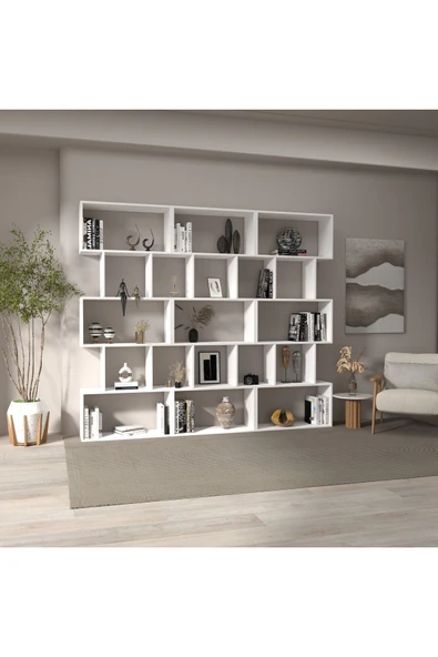 klubeconcept Modern Beyaz Kitaplık  Estetik Çalışma Odası - 3
